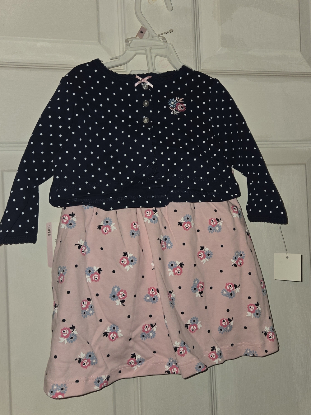 Little Me Navy Polka Dot Top with Pink Floral Skirt Dress SZ 9M